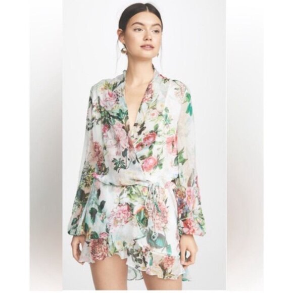 Rococo Sand Floral Sheer Wrap Tie Waist & High-Low Hem Women's Blouse Size M - Picture 1 of 11